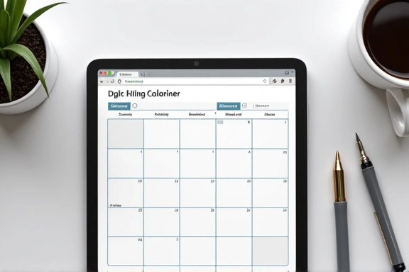 Calendario digital con un lápiz y una taza de café, simbolizando la planificación y la comodidad.