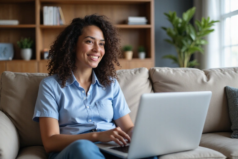Una persona teniendo una videollamada de consulta nutricional desde su casa.