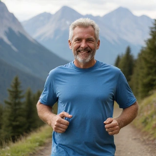 Image of a man looking energetic and healthy, engaged in outdoor exercise
